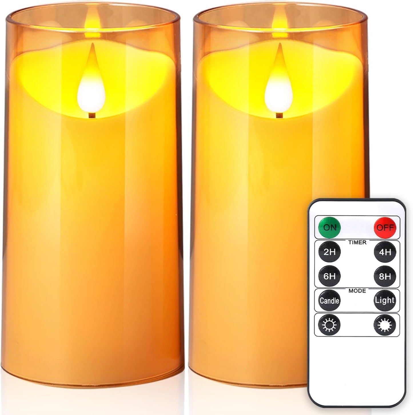 NURADA Flameless Candles with Remote Timer - Glass Real Wax 3D Wick LED Pillar Votive Candle Set Battery Operated Flickering Light for Home Christmas Decoration - White 3 Pack