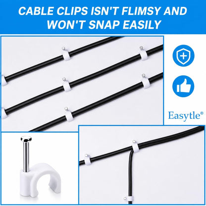 Cable Wire Clips 4mm 6mm 8mm 10mm (Pack of 200) Cable Management RG6 RG59 CAT5 CAT6 RJ45 Electrical Ethernet Dish TV Speaker Wire Cord Tie Holder Single Coaxial Nail Clamps