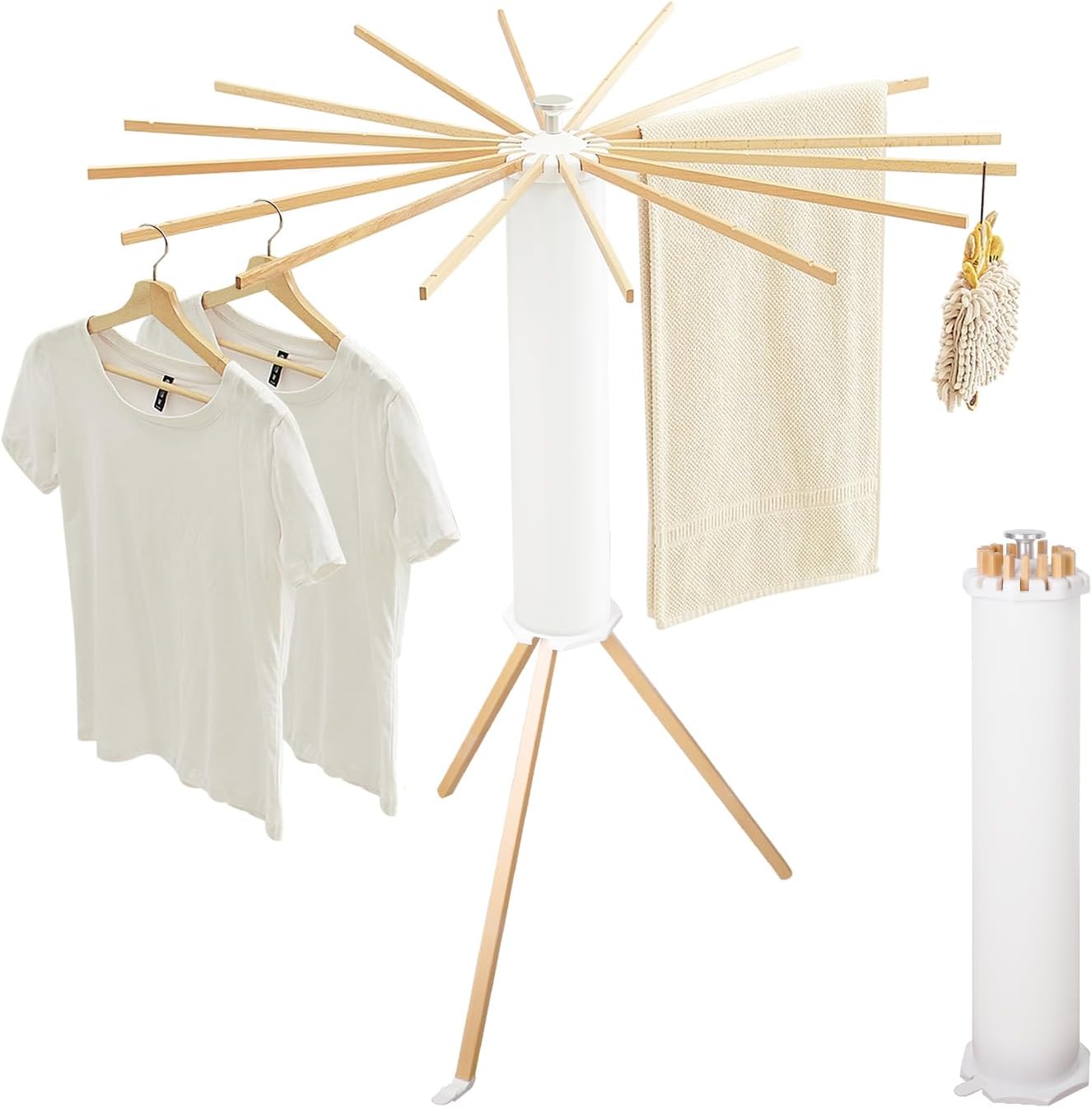 JOOM Tripod Clothes Drying Rack, Garment Rack Portable and Foldable Space Saving Laundry Drying Rack - Drying Rack Clothing Floor Folding Balcony Bedroom Household Wooden