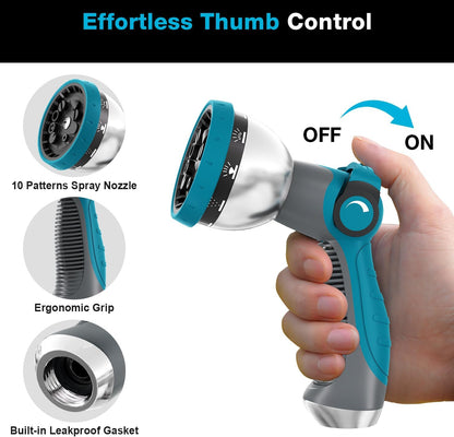 Besiter Garden Hose Nozzle Sprayer: 2 Pack 10 Watering Patterns Spray Nozzles Heavy Duty Metal Hose Head Hose Attachment, Thumb Control On Off Valve