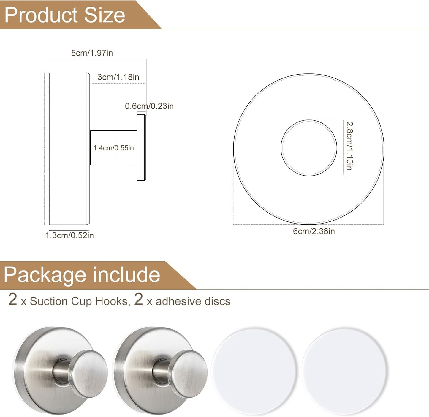 ZESLMG Adhesive Hooks for Shower, Black Self Sticky Hooks for Glass Window Kitchen Wall, Removable Bath Robe Loofah Door Wreath Coat Towel Hook No Damage for Hanging, 2 Pack