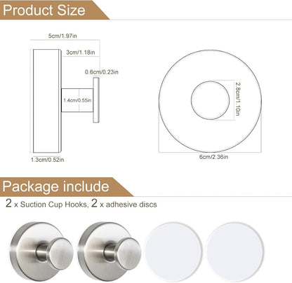 ZESLMG Adhesive Hooks for Shower, Black Self Sticky Hooks for Glass Window Kitchen Wall, Removable Bath Robe Loofah Door Wreath Coat Towel Hook No Damage for Hanging, 2 Pack