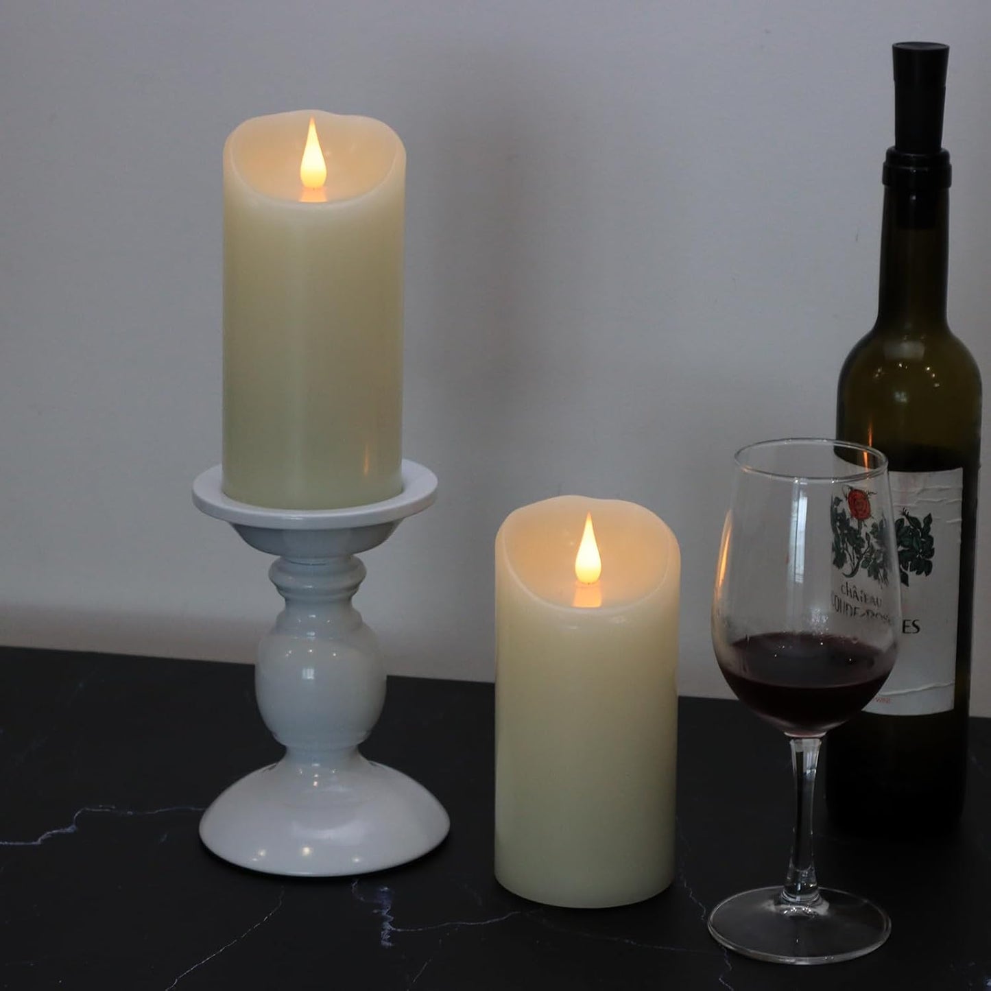 TECHLONG Flameless Candles with Remote Timer, 3D Moving Flickering Flame Battery Operated Candles Lasting 1000+ Hours, 3" x 5" Ivory Real Wax Electric LED Pillar Candles, Set of 2