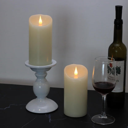 TECHLONG Flameless Candles with Remote Timer, 3D Moving Flickering Flame Battery Operated Candles Lasting 1000+ Hours, 3" x 5" Ivory Real Wax Electric LED Pillar Candles, Set of 2