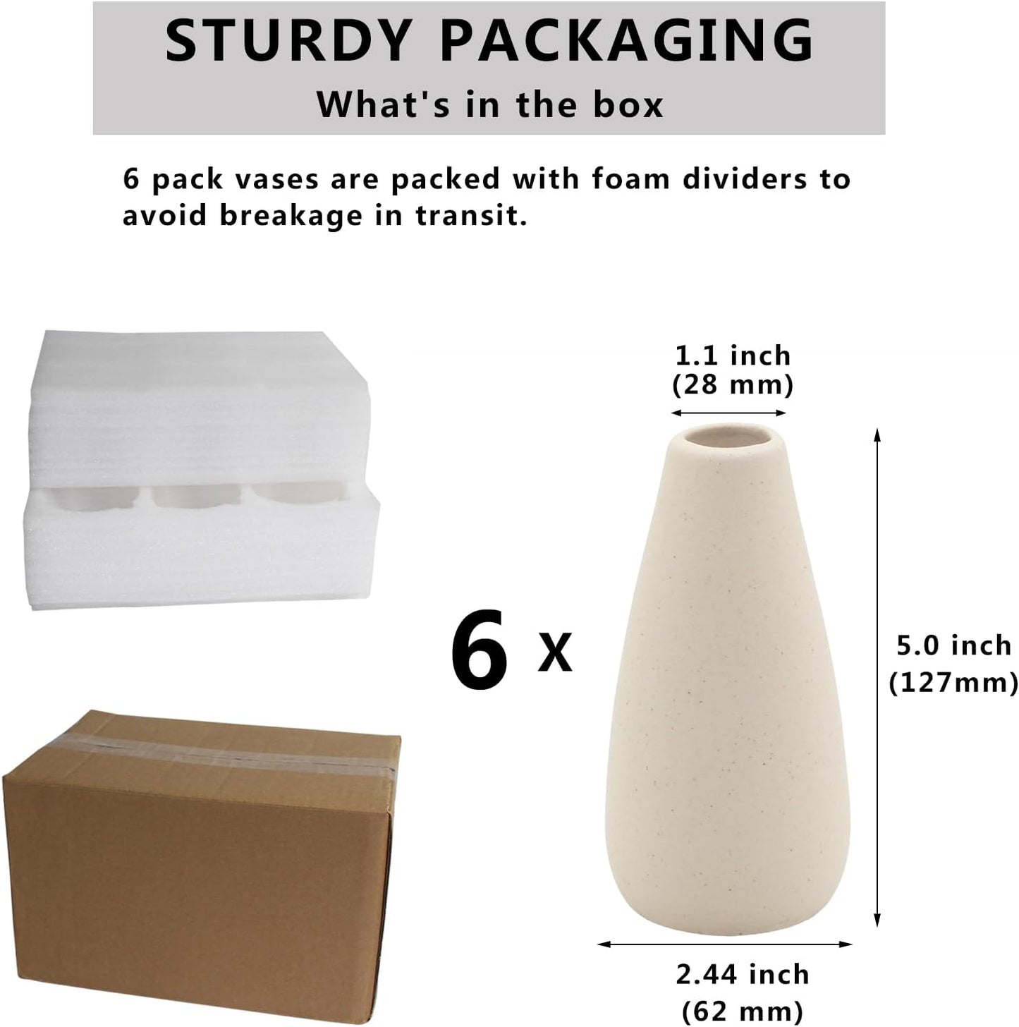YANLING 6 Pack White Vase Small Ceramic Vases for Decor, Bud Vases | for Centerpieces White Vases for Flowers Boho Home Decor, Pampas Grass Dried Flowers Vases
