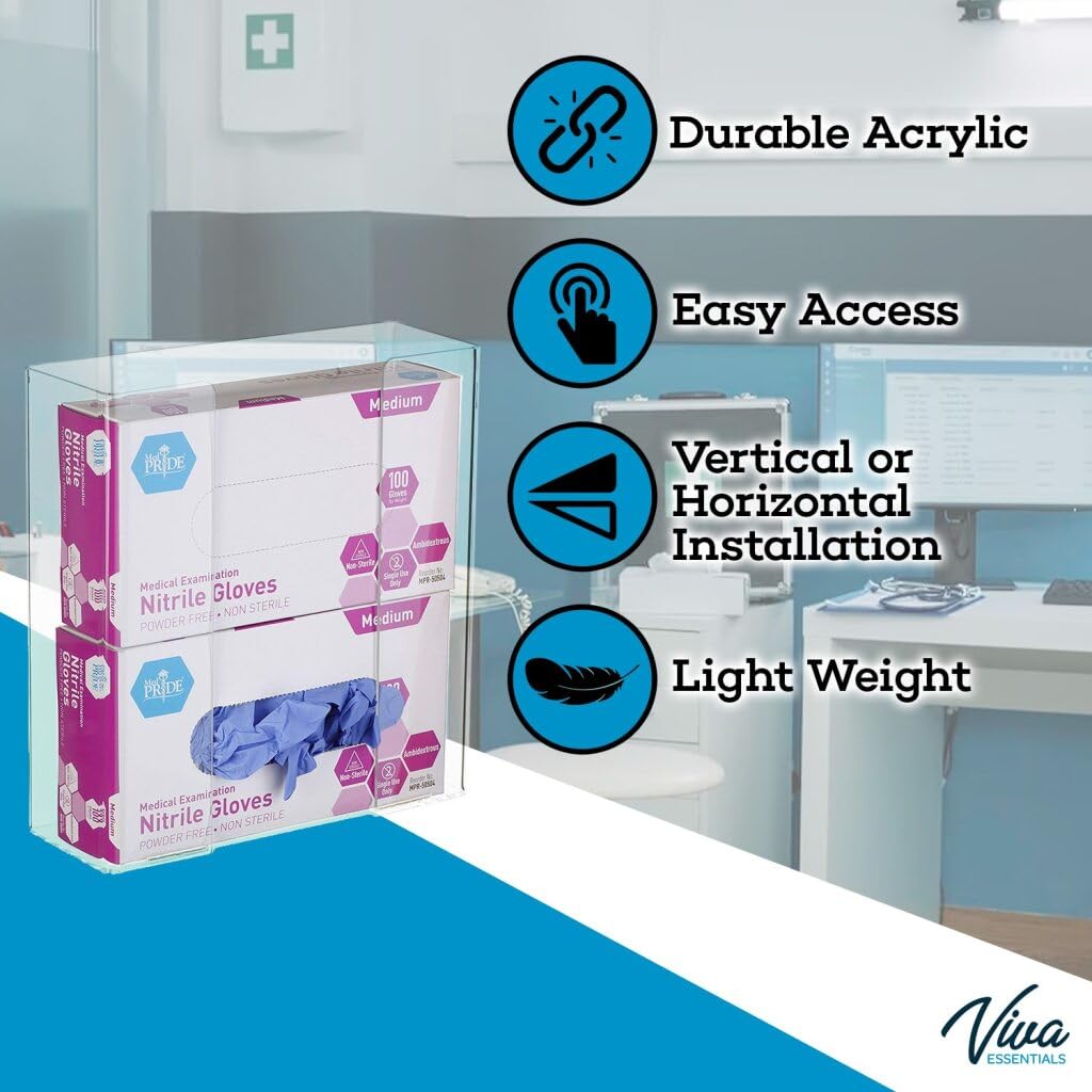 AdirMed VivaEssentials Double Glove Box Holder, Wall Mount or Free Standing Black Acrylic Glove Holder