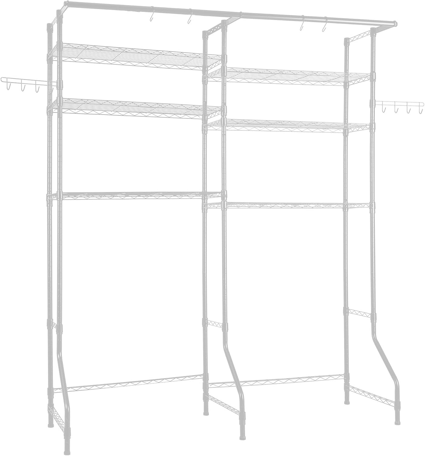 VEVOR Over Washer and Dryer Storage Shelves, 6 Tiers Laundry Room Drying Rack with Hanger Rod and Hooks, Two Rows Adjustable Washer Shelves Space Saver, for Laundry Room Storage & Organization, Black