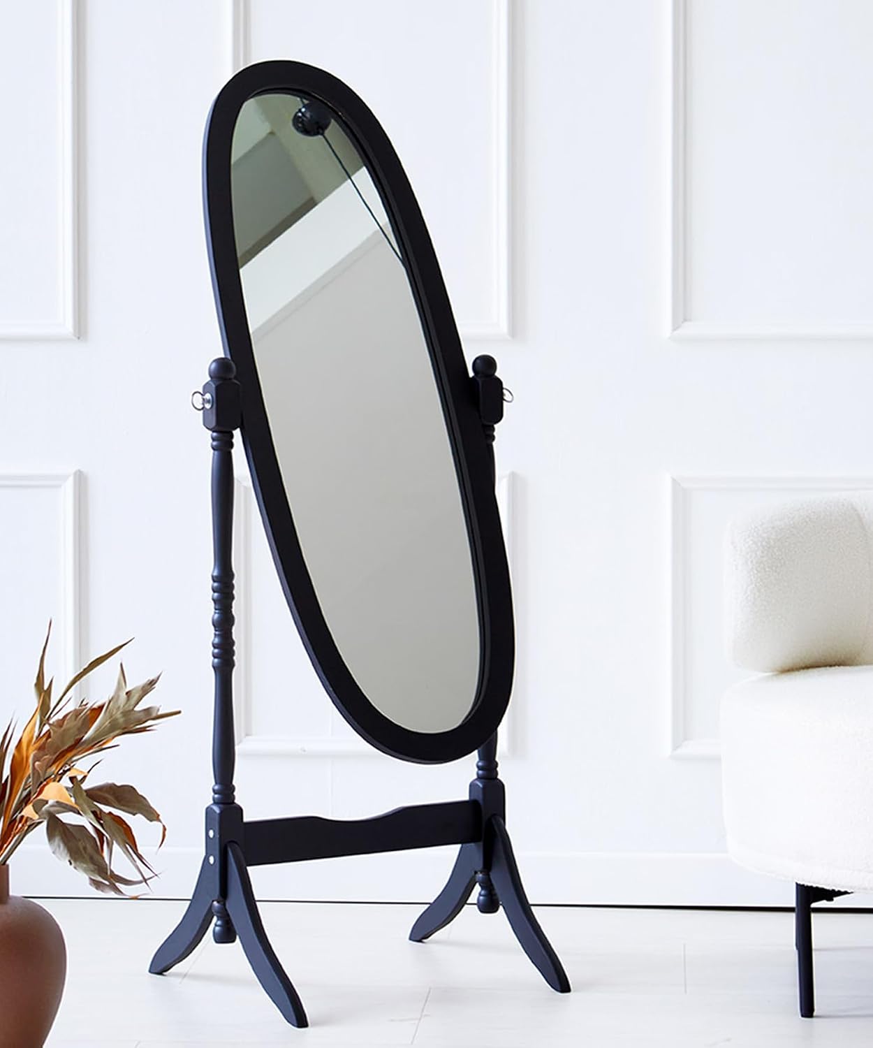 GTU Furniture Swivel Adjustable Full-Length Oval Wood Cheval Stand Floor Mirror(Pink)