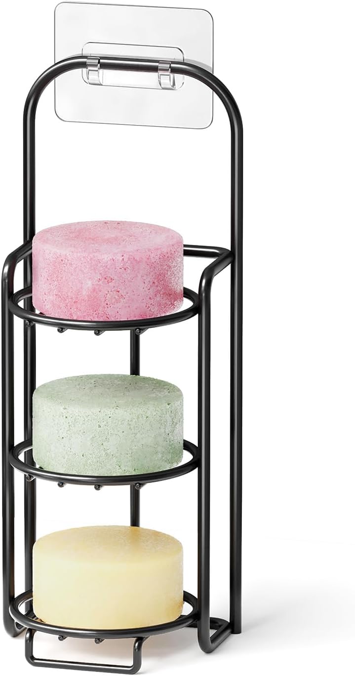 SpaceAid 4 Tier Shampoo Bar Holder for Shower, Self Draining Soap Bar Holders Caddy for Bathroom Wall and Kitchen Sink, Shampoo Bar Dish Rack, Stainless Steel Bar Soap Holder (Black)