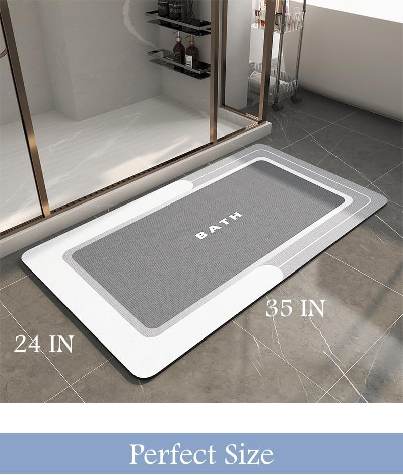 MontVoo-Bath Mat-Bathroom Mat Rug Non Slip Super Absorbent Stain Resistant Quick Dry Thin Bath Rug-Bath Mats for Bathroom Floor Bathtub Vanity-Bathmat Bath Rug Easy Care-17"x27" Grey