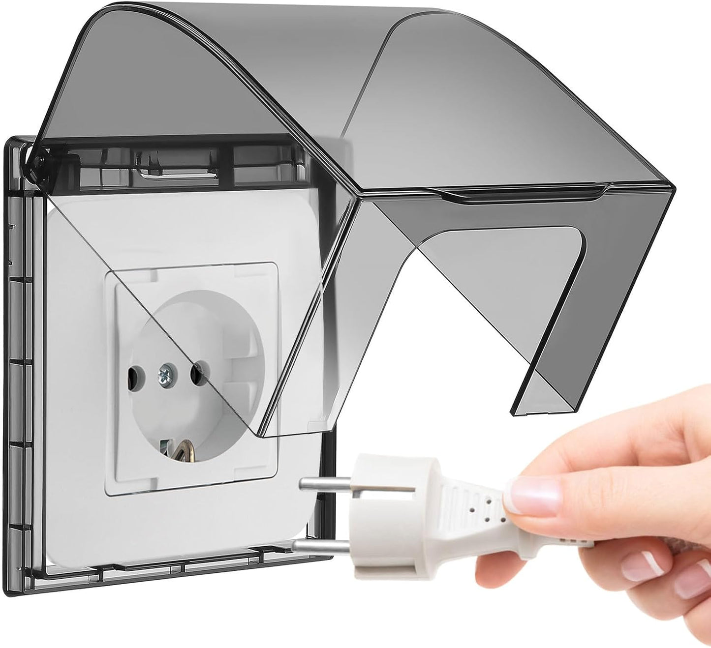 Outlet Covers Box: Clear Plastic Indoor Waterproof Electrical Outlet Cover Plug Baby Proof Receptacle Protector for Home Kitchen Bathroom Hotel Wall, Self Adhesive, Easy Install