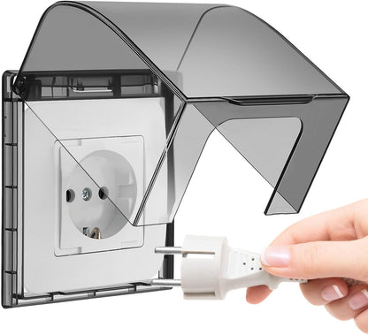 Outlet Covers Box: Clear Plastic Indoor Waterproof Electrical Outlet Cover Plug Baby Proof Receptacle Protector for Home Kitchen Bathroom Hotel Wall, Self Adhesive, Easy Install