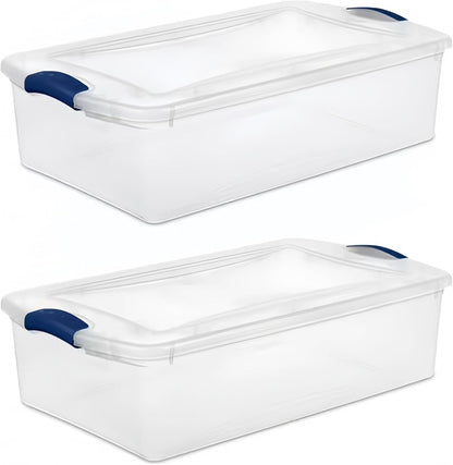 41 Quart Under Bed Storage Bins with Snap-On Lids, 2-Pack, Clear Plastic Stackable Tote Boxes, Closet Storage for Clothes Storage & Bedroom Organization