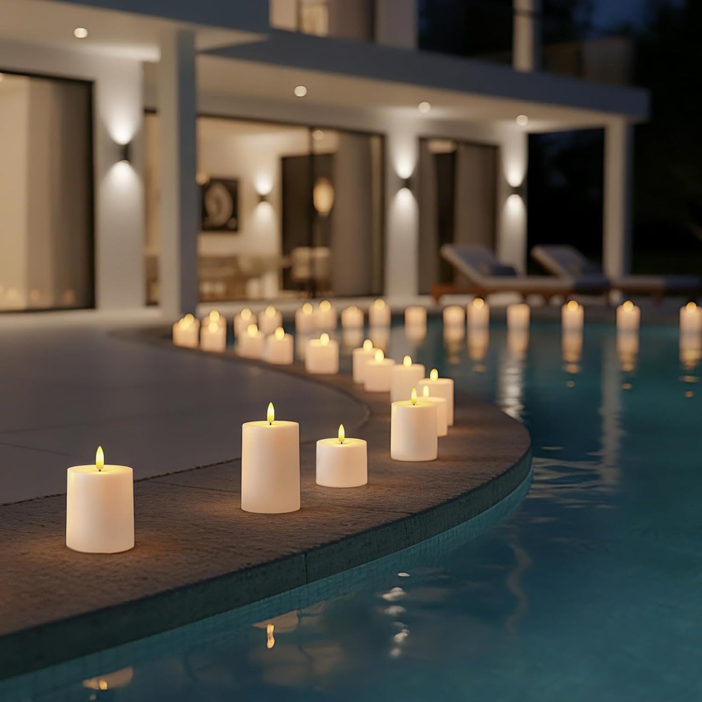 Raycare 3"x2.5" White Outdoor Waterproof Flameless Candles with Remote and Timer, Realistic LED Candles, Battery Operated Electric Fake Pillar Candles for Porch, Patio, Garden, Set of 2