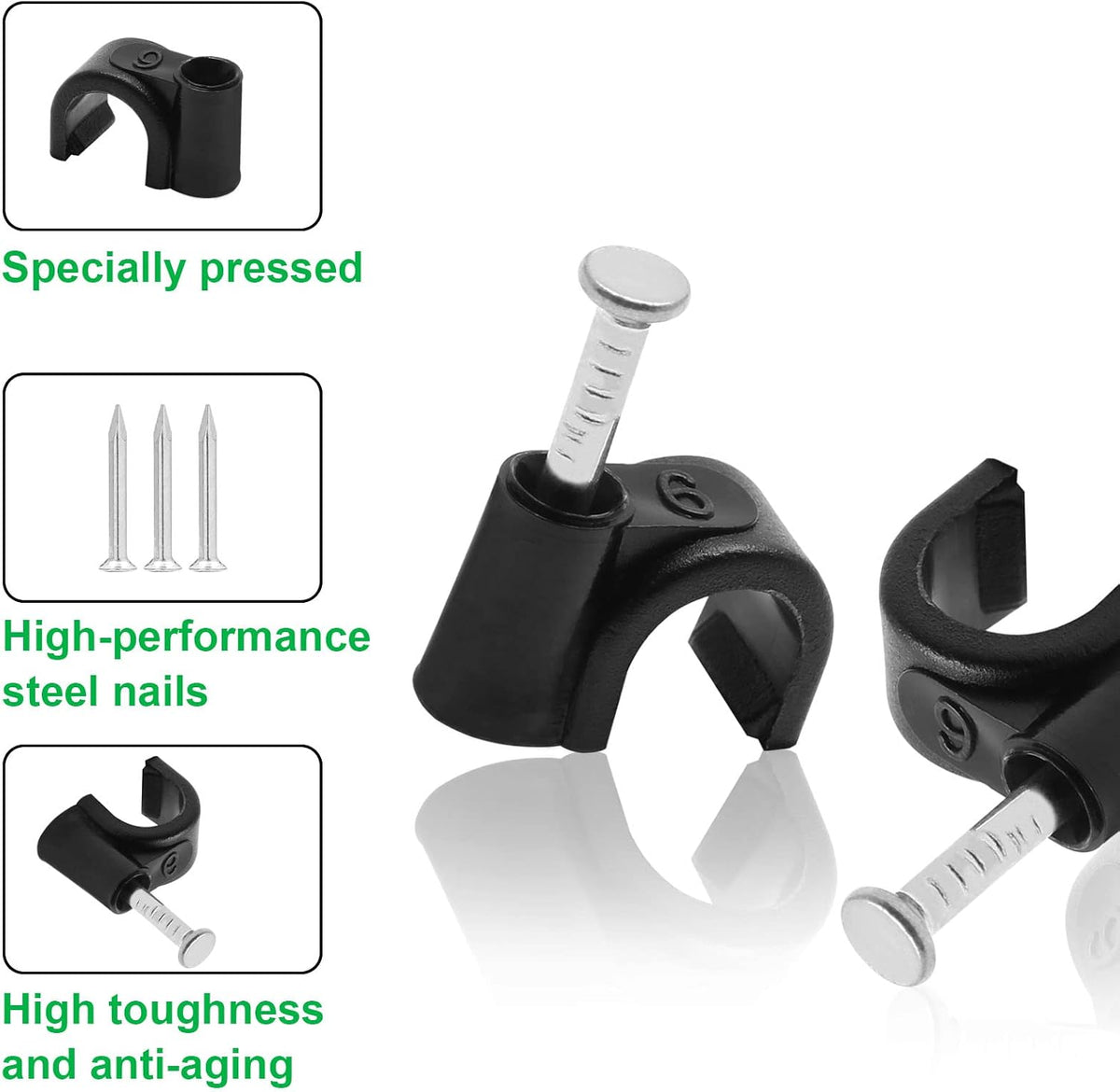 Flat Ethernet Cable Wire Clips with Nail, 14mm, White | Single Coaxial Cable Clamps, Cable Management