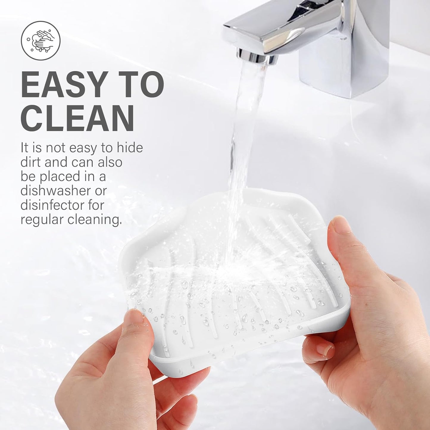 2PCS Self Draining Soap Holder,Spofit Silicone Soap Dish, Suitable for for Kitchen, Bathroom, Shower, Bath Tub,Soap Container (White)