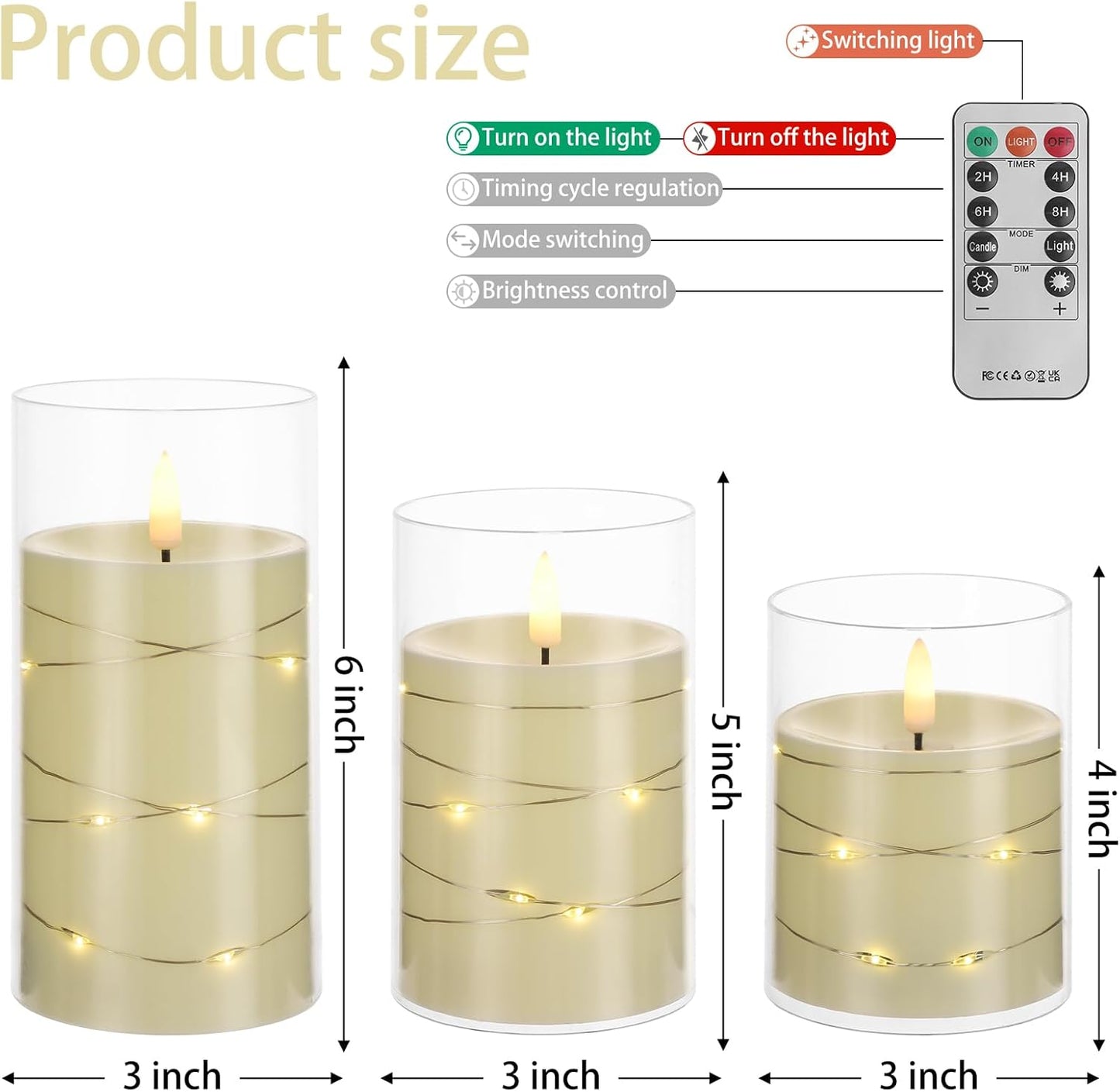 Blue Flameless Candles with Remote, Real Wax Glass Battery Operated Candles with Timer, LED Pillar Candle for Bedroom Home Wedding Birthday Party Fall Halloween Christmas Decorations, Set of 3
