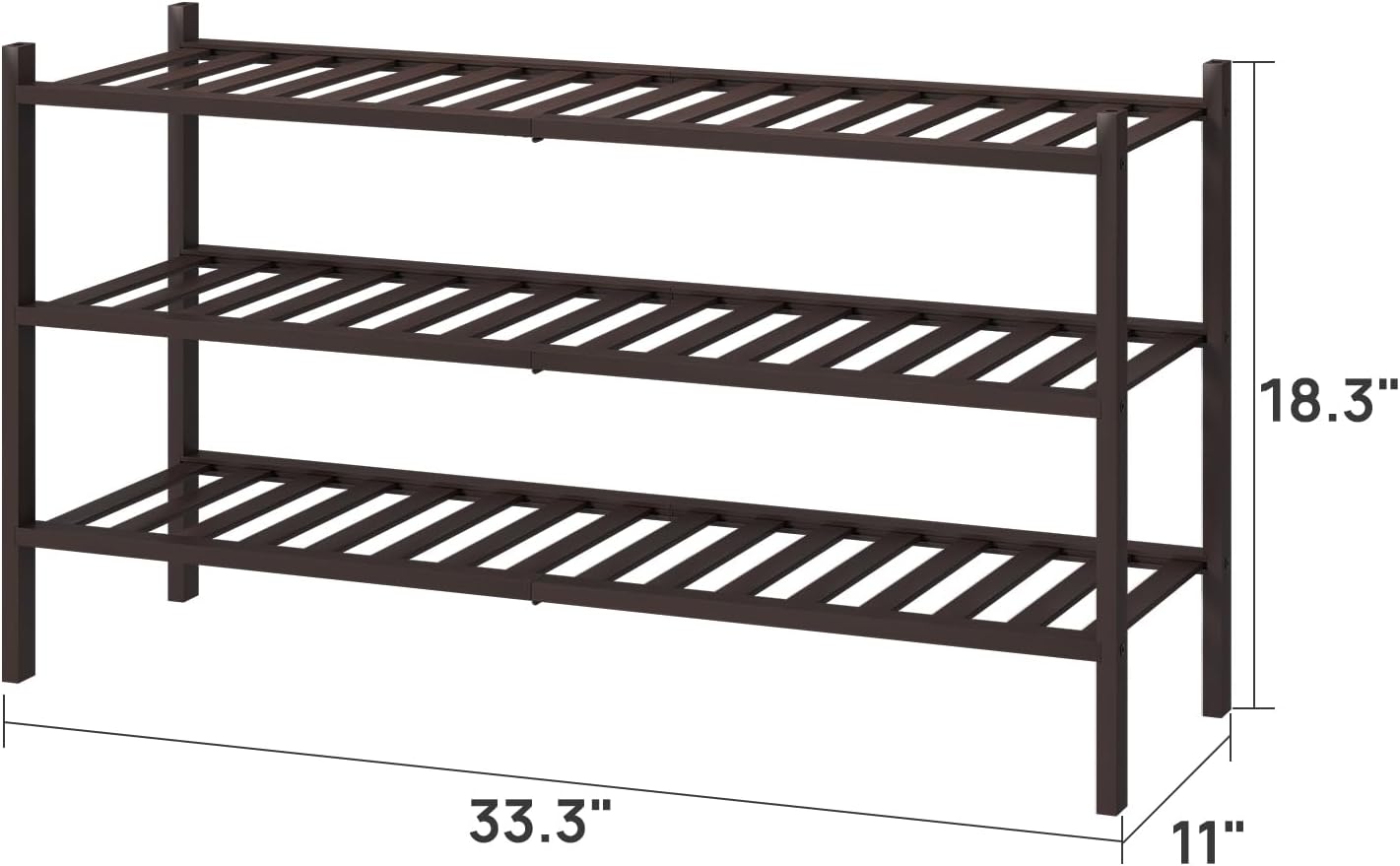 viewcare 3-Tier Black Bamboo Shoe Rack for Entryway, Stackable | Foldable | Natural, Shoe Shelf Storage Organizer for Hallway Closet, Free Standing Shoe Racks for Indoor Outdoor