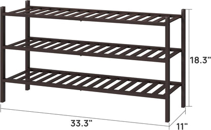 viewcare 3-Tier Black Bamboo Shoe Rack for Entryway, Stackable | Foldable | Natural, Shoe Shelf Storage Organizer for Hallway Closet, Free Standing Shoe Racks for Indoor Outdoor
