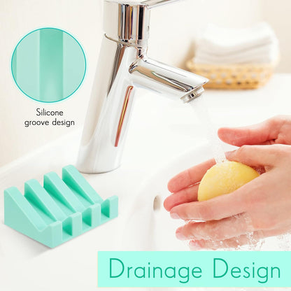 Cunhill 2 Pieces Silicone Soap Dish Self Draining Soap Dish Shower Waterfall Bar Soap Holder Tray with Drain Soap Saver for Kitchen Bathroom Accessories (Black)