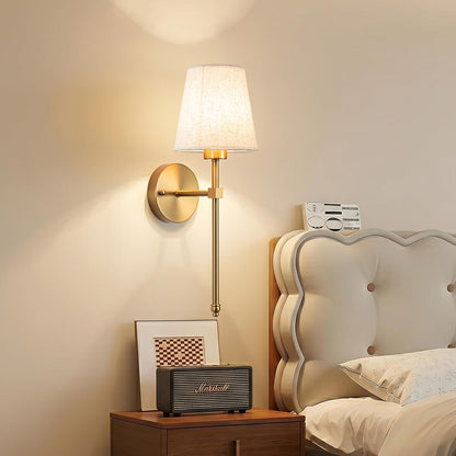 Battery Operated Wall Sconce Set Of Two with Remote Control, Indoor Not Hardwired Dimmable Battery Operated Wall Sconce Light Fixture with Fabric Linen Shade For Bedroom Living Room, Bulb Included ( C