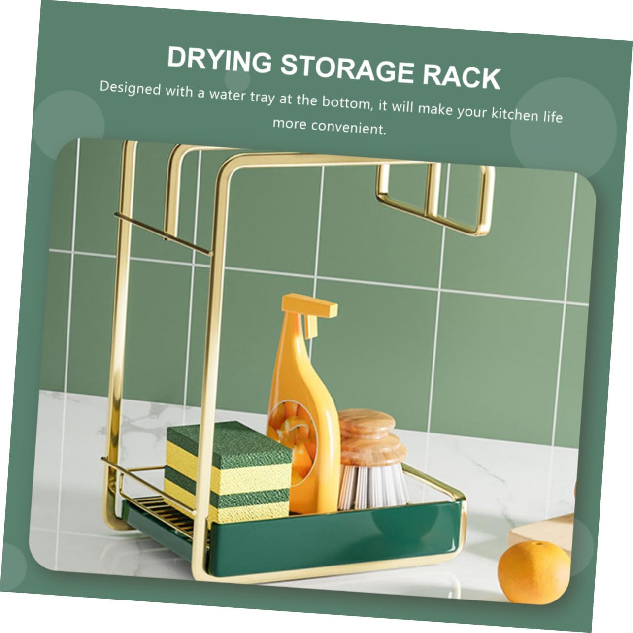 Hemobllo Wall Mounted Kitchen Drain Rack Gold Sponge Holder Compact Duster Cloth Storage Organizer Lightweight Cleaning Tool Stand