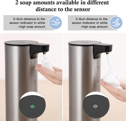 LAOPAO Automatic Soap Dispenser Foaming: Rechargeable Touchless Soap Dispenser Stainless Steel Foam Soap Dispenser for Bathroom Hand Soap Pump for Kitchen Xmas Gift, 9oz, White
