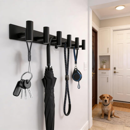 Matte Black Coat Rack Wall Mount - 6 Hooks, Heavy Duty Stainless Steel Wall Hooks for Towels, Coats, Robes, Bags, Hats, Keys, Wall Coat Hanger for Bathroom, Entryway, Kitchen, Hotel, Bedroom, Office