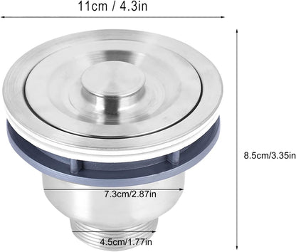 Kitchen Sink Strainer for Stainless Steel Sinks 304 Stainless Steel Drain Filter with Removable Deep Cup Sealing Lid & Heavy-Duty Food Debris Trap