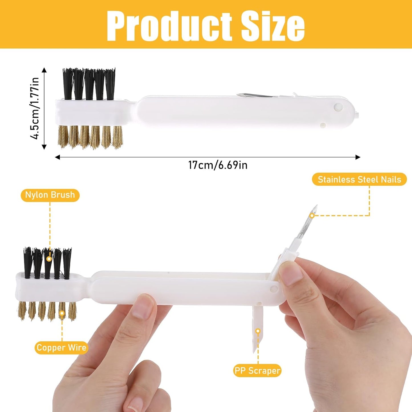 Brass Wire Scrub Brushes - Deep Gas Stove & Cooktop Scraper for Grease, Grime & Rust - Hard Bristle Crevice Brush for Pot & Pan