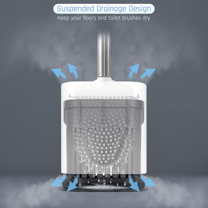 Sellemer Toilet Brush and Holder Set - Flexible Toilet Bowl Brush Head with Silicone Bristles, Compact Size for Storage and Organization, Ventilation Slots Base (1 Pack, Silver)