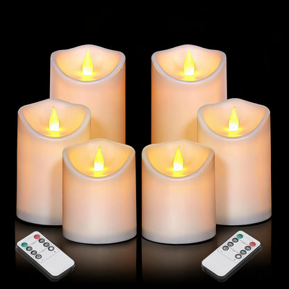 Flameless Candles 4" 5" 6" Set of 3 Ivory Outdoor Indoor Pillars 3" Diameter Battery Operated Flickering Candles Include 10-Key Remote Timer Function 400+ Hours Requires 2 AA Batteries（3 Pack)