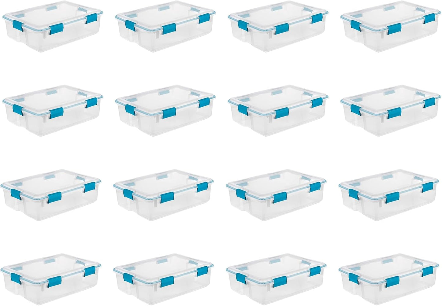 Sterilite 4-Pack Gasket Box, Home Storage Organizer Bins with Lids, 37 Quart – Stackable Clear Plastic Containers for Bedroom, Bathroom, Garage, Basement, or Attic