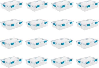 Sterilite 4-Pack Gasket Box, Home Storage Organizer Bins with Lids, 37 Quart – Stackable Clear Plastic Containers for Bedroom, Bathroom, Garage, Basement, or Attic