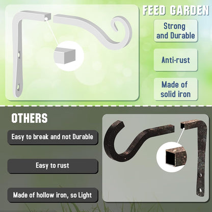 FEED GARDEN Heavy Duty Plant Hangers Outdoor Indoor, 8 Inch 2 Pack Metal Hanging Bracket Holds Up to 44 lbs, Wall Brackets for Hanging Baskets, Bird Feeders,Wind Chime& Lanterns, Black