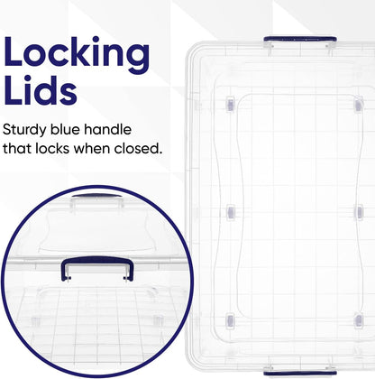 Superio Under Bed Storage Containers with Wheels (2 Pack), Flat Clear Storage Bin Stackable Large Storage Latch Box with Lids Store Cloths, Bedding, Linen, For Under The Bed, Garage, Home