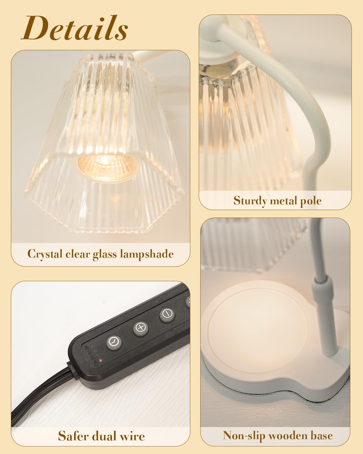 Candle Warmer Lamp with Timer & Dimmable Settings, Adjustable Height Flameless Scented Wax Melter for Jar Candles, Elegant Home Decor Warmer Lamp with 2 Bulbs, Gift for Women Mom Friend Family, Black