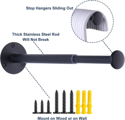2 Pack Retractable Hanger Holder for Laundry Room, Wall Mount Organizer Rack for Lightweight Clothes, Space Saving Laundry Hook Rod, Keep Empty Hangers Handy, Black