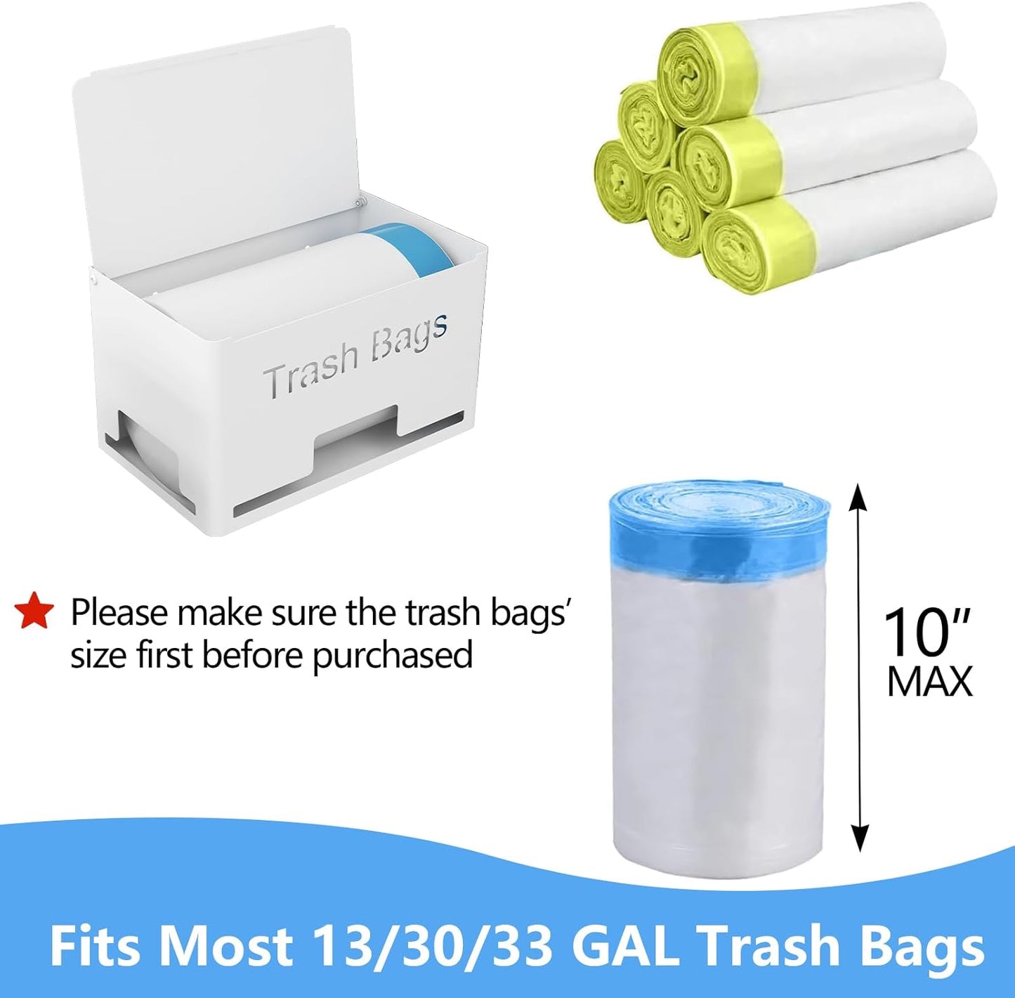 STWWO Large Trash Bag Holder Dispenser, Metal Garbage Bag Dispenser Roll Holder, Kitchen Trash Storage Organizer for Under Sink, Wall Mounted or Freestanding, Black