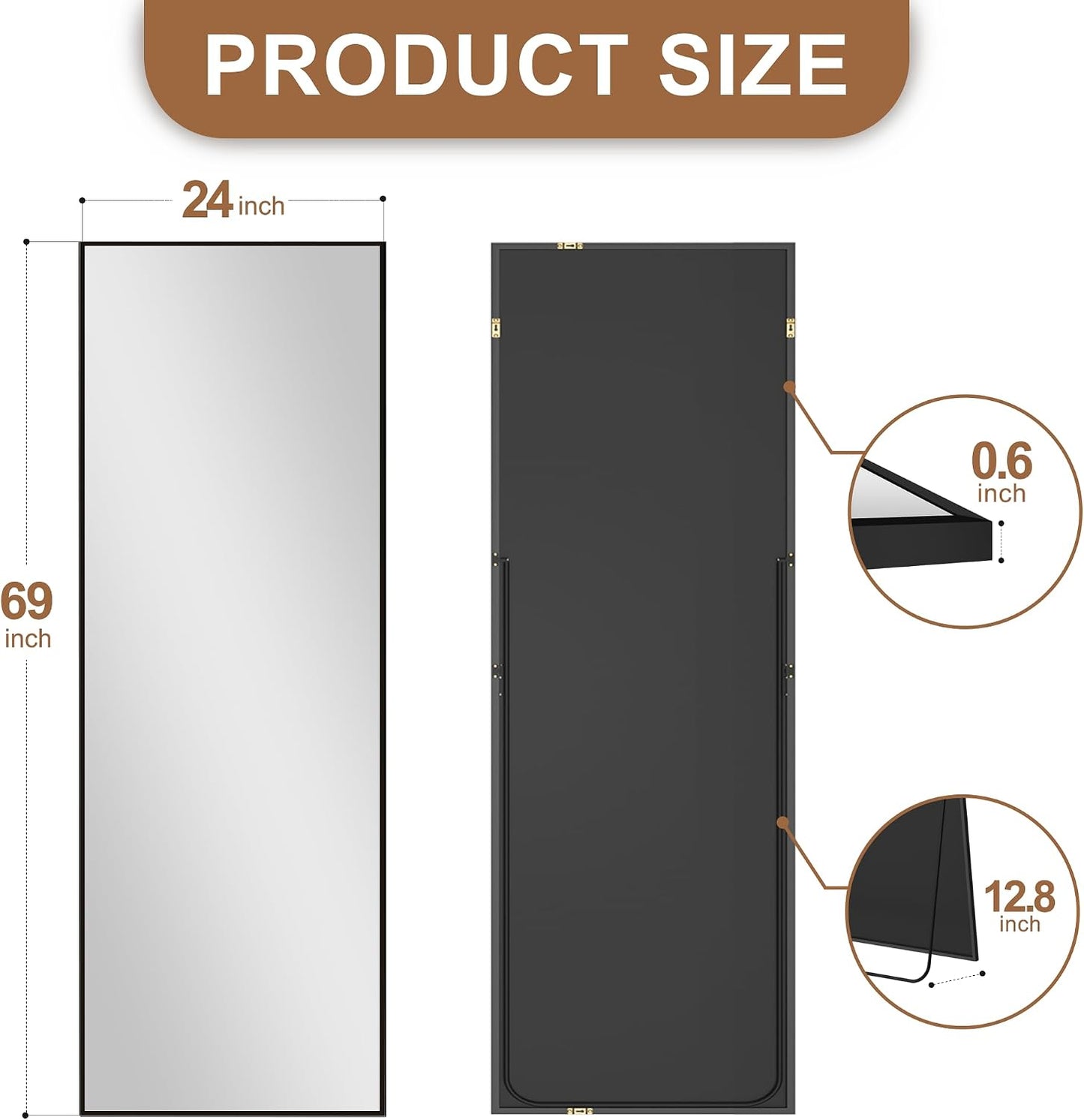Delma Wall Full Length Mirror,Standing Mirror Full Body,Large Floor for Wall Door Bedroom Bathroom Living Room with Aluminium Frame(with Stand,56x15-Black)