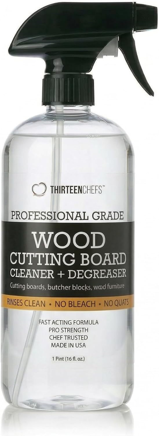 Thirteen Chefs Wood Cutting Board Cleaner - Food Safe Spray for Butcher Blocks and Countertops, Spray Soap for Wooden Surfaces (16oz)