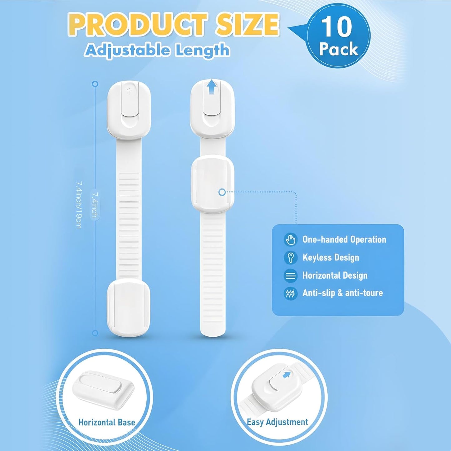 Cabinet Locks Baby Proofing 12-Pack – Child Proof Cabinet Locks & Door Locks for Kids Safety, Baby Proof Cabinet Latches with Strong 3M Adhesive, No Drill, Multi-Purpose for 10078-01A
