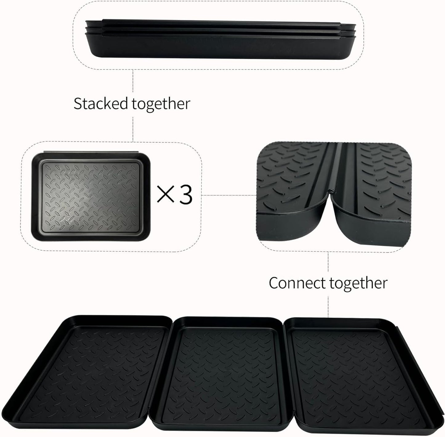 Generic Shoe Tray for Entryway, 3 Pack Indoor Mats, Dog Feed Mat, Rain Boots Drying Tray, Black