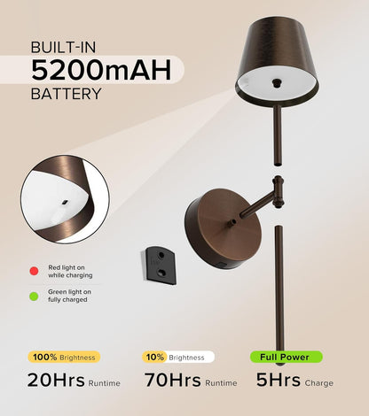 UME Wireless Sconces Set of 2 with Remote, 5200mAh Battery Powered Sconces - Small Rechargeable Sconces w/ 3 Color Temps & 5 Brightness Levels for Bedroom, Living Room, Wall Painting, Cafe (Black)