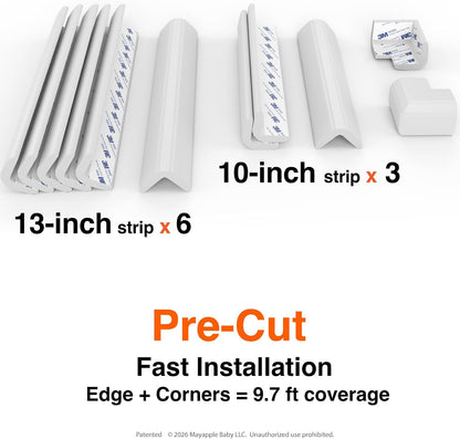 Roving Cove PreFit Fireplace Edge Corner Protector, Extra-Wide 9ft Edge 2 Corners, Pre-Taped 3M Adhesive, Baby Proofing Bumper Guards, Coffee Brown