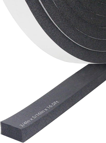 Storystore Weather Stripping Door Seal Strip, 1/2In x 1/4In x 16.5FT Self Adhesive Foam Tape for Door Window Insulation Soundproofing Weatherstrip, High Density Foam Seal for Doors Windows Furniture