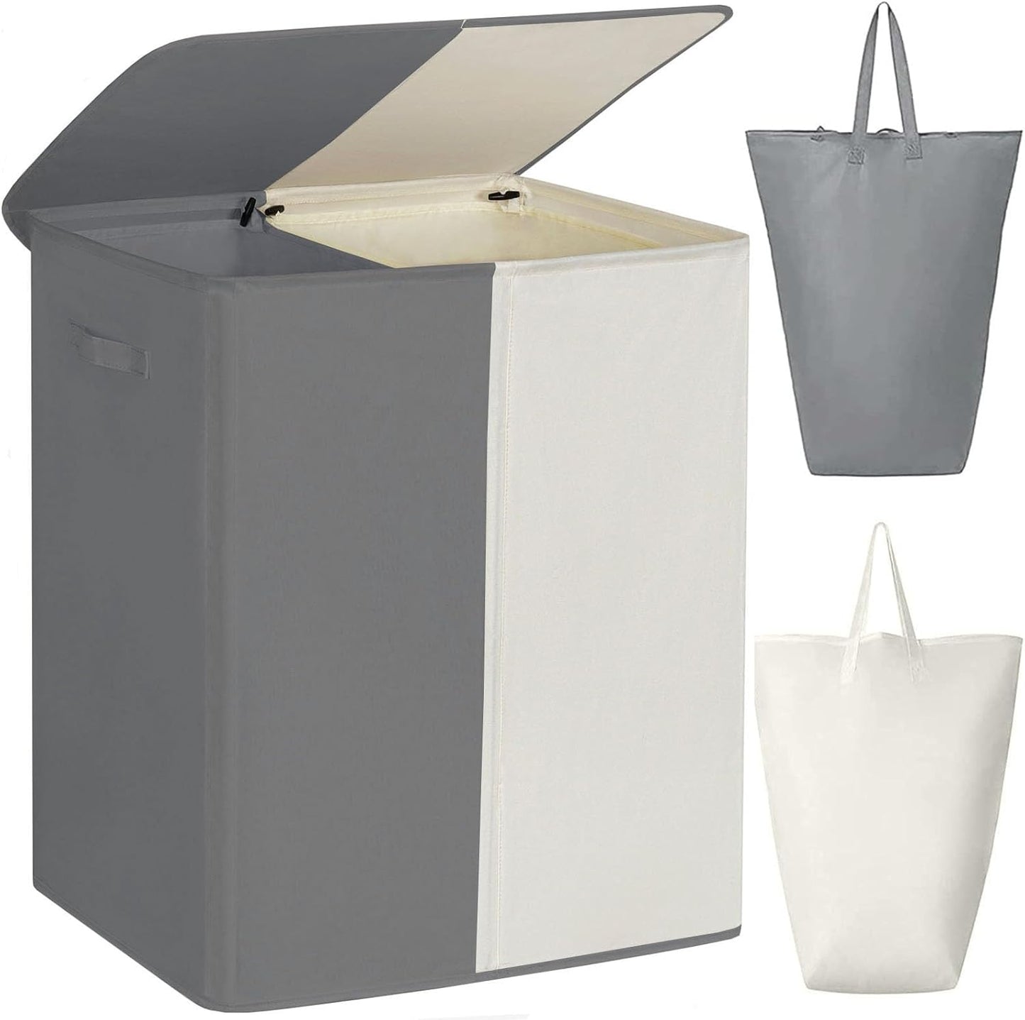 WOWLIVE Double Laundry Baseket with Lid and Removable Laundry Bags,154L Large Laundry Hamper 2 Section Collapsible Dirty Clothes Hamper for Laundry Room,College Dorm,Bathroom,Black and Beige