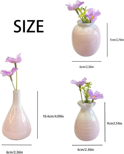Daittin 3-Piece Ceramic Vase Set - Small Bud Vases for Dried/Fresh Flowers, Tabletop Decor for Living Room, Bedroom & Office, Compact & Stylish Decor Pieces for Gift Givers (Pink)
