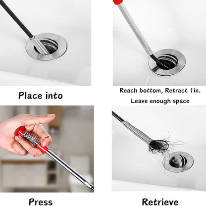 Upgrade 33 Inch Drain Snake Clog Remover with Stronger Claw, Flexible Grabber Tool with Bonus 60 Inch Drain Brush