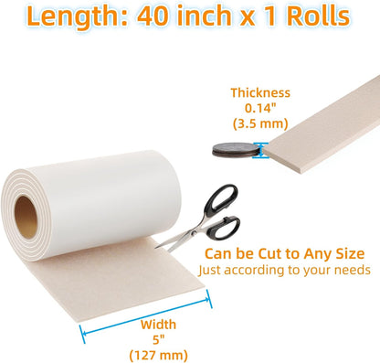 Furnigear Felt Strips with Adhesive Backing Heavy Duty Cuttable Felt Tape Roll Furniture Pads for Chair Legs - Protecting Hardwood Floors, Chair Wall Protector (Black, 80 x 0.5 x 0.14 Inch)